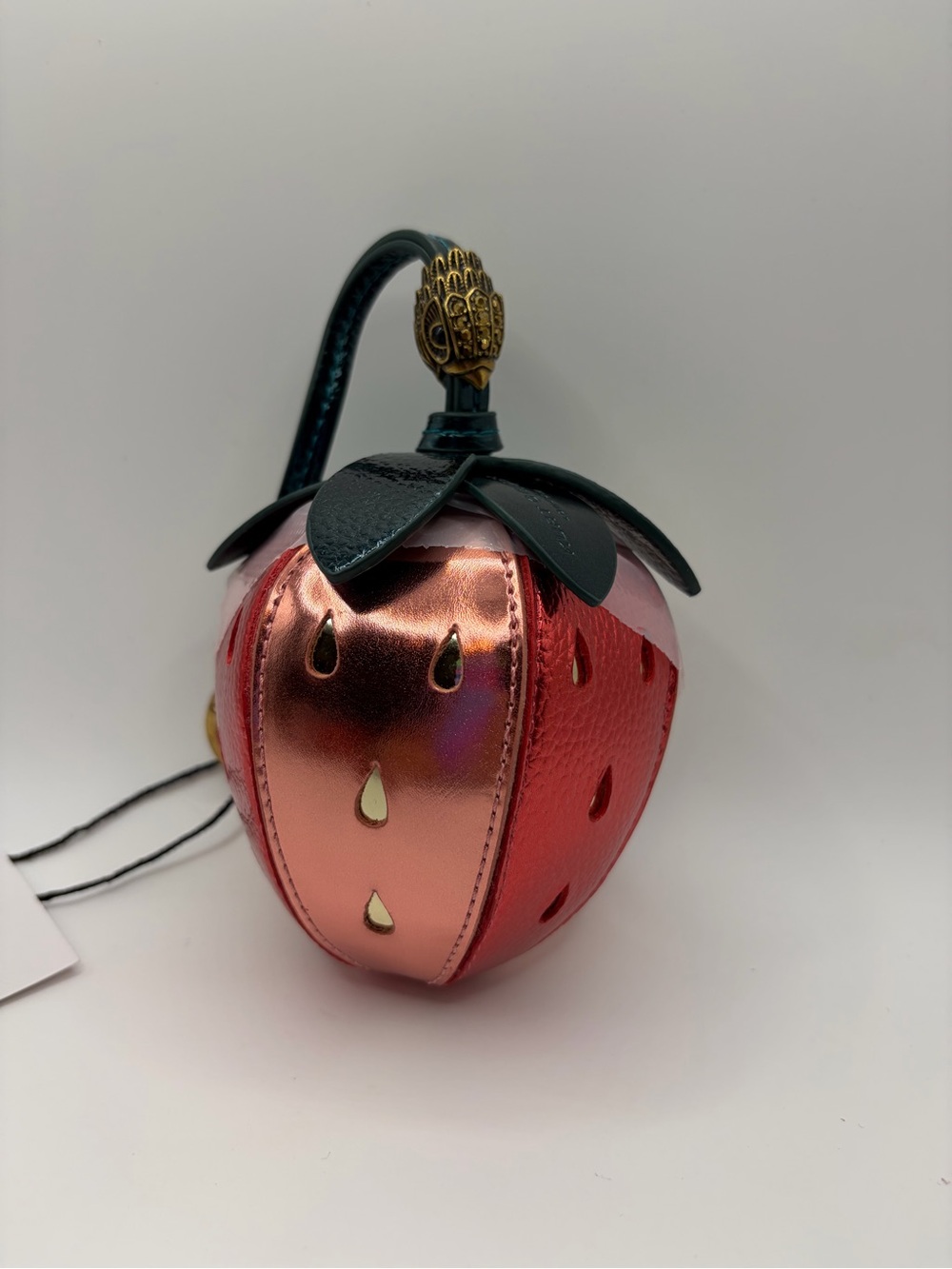 Kurt Geiger Metallic Red Strawberry bag charm with Green Top